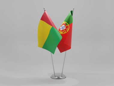 Portekiz - Gine Bissau İşbirliği Bayrakları, Beyaz Arkaplan - 3D Render