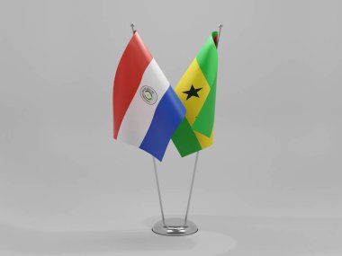 Sao Tome ve Principe - Paraguay İşbirliği Bayrakları, Beyaz Arkaplan - 3D Render