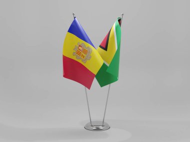 Guyana - Andorra İşbirliği Bayrakları, Beyaz Arkaplan - 3D Render