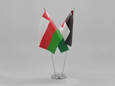 Filistin - Umman İşbirliği Bayrakları, Beyaz Arkaplan - 3D Render