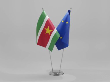Avrupa Birliği - SurinName Cooperation Flags, White Background - 3D Render