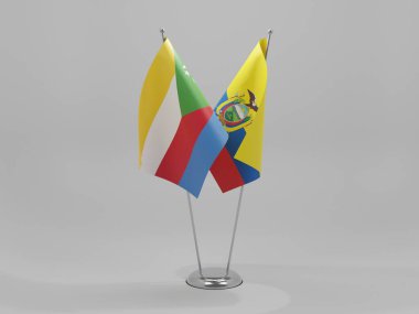 Ekvador - Komoros İşbirliği Bayrakları, Beyaz Arkaplan - 3D Render