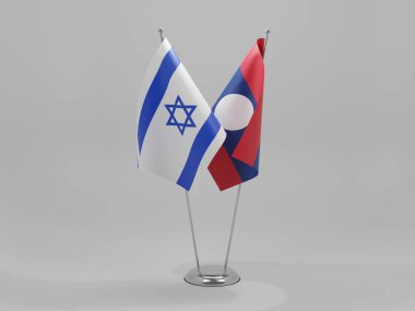 Laos - İsrail İşbirliği Bayrakları, Beyaz Arkaplan - 3D Yapılandırma