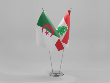 Lübnan - Cezayir İşbirliği Bayrakları, Beyaz Arkaplan - 3D Render