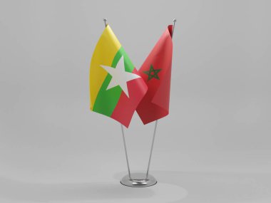 Fas - Myanmar İşbirliği Bayrakları, Beyaz Arkaplan - 3D Render