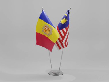 Malezya - Andorra İşbirliği Bayrakları, Beyaz Arkaplan - 3D Render