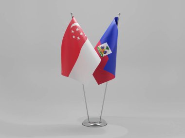Haiti - Singapur İşbirliği Bayrakları, Beyaz Arkaplan - 3D Render