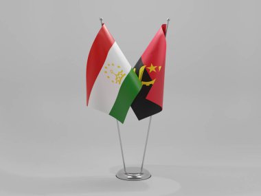 Angola - Tacikistan İşbirliği Bayrakları, Beyaz Arkaplan - 3D Render