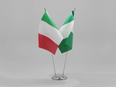 Nijerya - İtalya İşbirliği Bayrakları, Beyaz Arkaplan - 3D Render