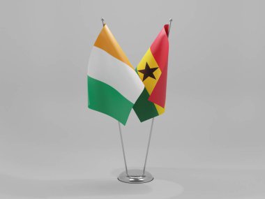 Gana - Cote D Fildişi İşbirliği Bayrakları, Beyaz Arkaplan - 3D Render