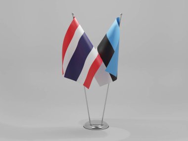 Estonya - Tayland İşbirliği Bayrakları, Beyaz Arkaplan - 3D Render