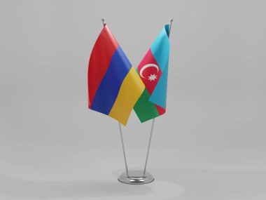 Azerbaycan - Ermenistan İşbirliği Bayrakları, Beyaz Arkaplan - 3D Render