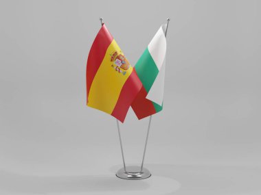 Bulgaristan - İspanya İşbirliği Bayrakları, Beyaz Arkaplan - 3D Hazırlama