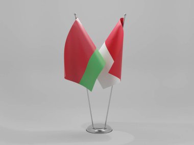 Monako - Belarus İşbirliği Bayrakları, Beyaz Arkaplan - 3D Render