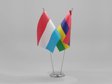 Mauritius - Lüksemburg İşbirliği Bayrakları, Beyaz Arkaplan - 3D Render