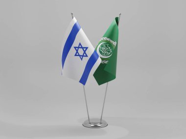 Arap Birliği - İsrail İşbirliği Bayrakları, Beyaz Arkaplan - 3D Yapılandırma