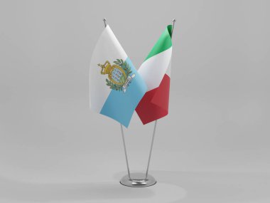 İtalya - San Marino İşbirliği Bayrakları, Beyaz Arkaplan - 3D Render