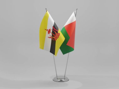 Madagaskar - Brunei İşbirliği Bayrakları, Beyaz Arkaplan - 3D Render