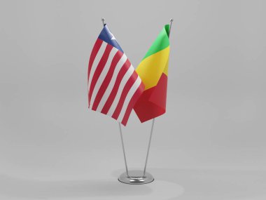 Mali - Liberya İşbirliği Bayrakları, Beyaz Arkaplan - 3D Render