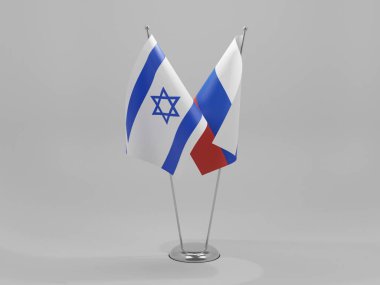 Rusya - İsrail İşbirliği Bayrakları, Beyaz Arkaplan - 3D Hazırlama