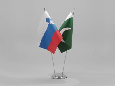 Pakistan - Slovenya İşbirliği Bayrakları, Beyaz Arkaplan - 3D Hazırlama