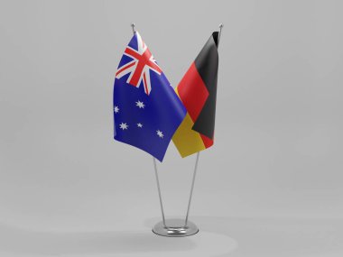 Almanya - Avustralya İşbirliği Bayrakları, Beyaz Arkaplan - 3D Render