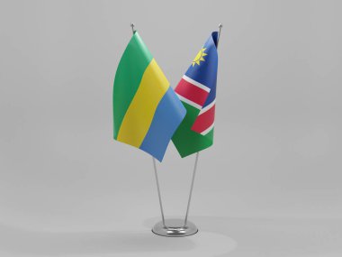 Namibya - Gabon İşbirliği Bayrakları, Beyaz Arkaplan - 3D Render