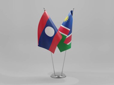 Namibya - Laos İşbirliği Bayrakları, Beyaz Arkaplan - 3D Render