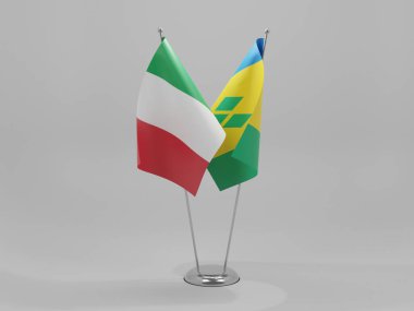 Saint Vincent ve The Grenadines - İtalya İşbirliği Bayrakları, Beyaz Arkaplan - 3D Render