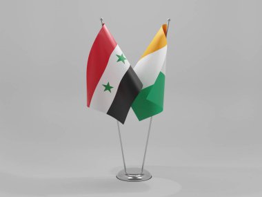 Cote D Ivoire - Suriye İşbirliği Bayrakları, Beyaz Arkaplan - 3D Yapılandırma