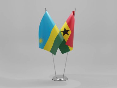 Gana - Ruanda İşbirliği Bayrakları, Beyaz Arkaplan - 3D Render