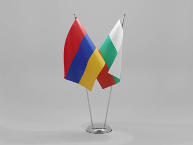 Bulgaristan - Ermenistan İşbirliği Bayrakları, Beyaz Arkaplan - 3D Hazırlama