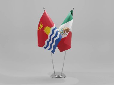 Meksika - Kiribati İşbirliği Bayrakları, Beyaz Arkaplan - 3D Render