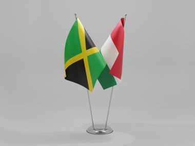 Macaristan - Jamaika İşbirliği Bayrakları, Beyaz Arkaplan - 3D Render