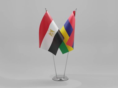Mauritius - Mısır İşbirliği Bayrakları, Beyaz Arkaplan - 3D Render