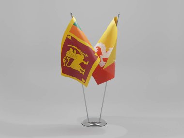 Bhutan - Sri Lanka İşbirliği Bayrakları, Beyaz Arkaplan - 3D Render