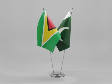 Pakistan - Guyana İşbirliği Bayrakları, Beyaz Arkaplan - 3D Render
