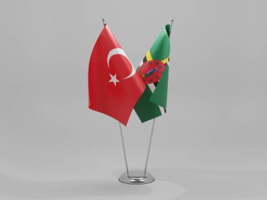 Dominica - Türkiye İşbirliği Bayrakları, Beyaz Arkaplan - 3D Hazırlama