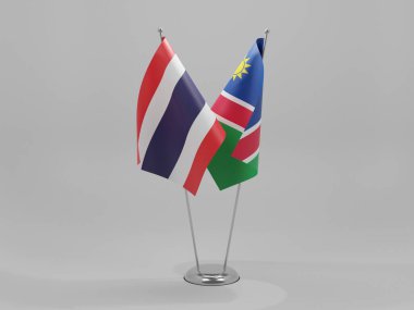 Namibya - Tayland İşbirliği Bayrakları, Beyaz Arkaplan - 3D Render