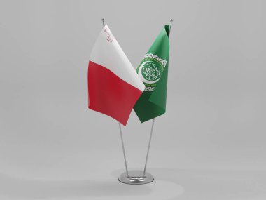 Arap Birliği - Malta İşbirliği Bayrakları, Beyaz Arkaplan - 3D Render