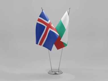 Bulgaristan - İzlanda İşbirliği Bayrakları, Beyaz Arkaplan - 3D Hazırlama