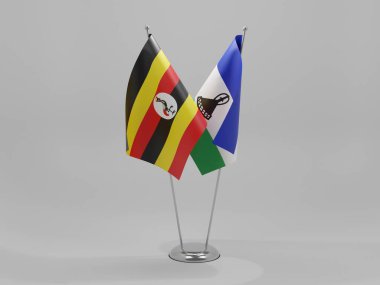 Lesotho - Uganda İşbirliği Bayrakları, Beyaz Arkaplan - 3D Render
