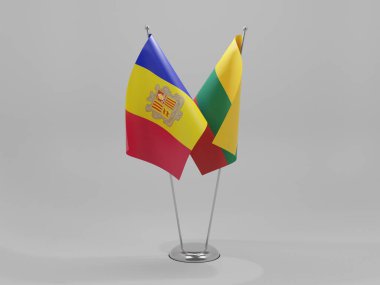 Litvanya - Andorra İşbirliği Bayrakları, Beyaz Arkaplan - 3D Render