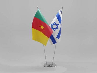 İsrail - Kamerun İşbirliği Bayrakları, Beyaz Arkaplan - 3D Render