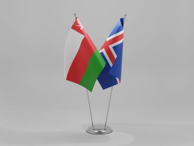 İzlanda - Umman İşbirliği Bayrakları, Beyaz Arkaplan - 3D Render