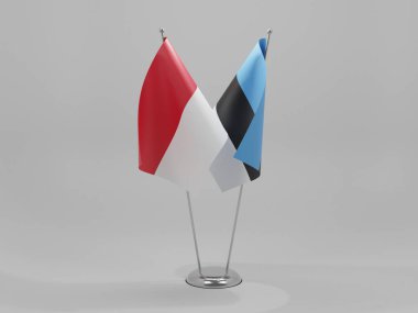 Estonya - Monako İşbirliği Bayrakları, Beyaz Arkaplan - 3D Render