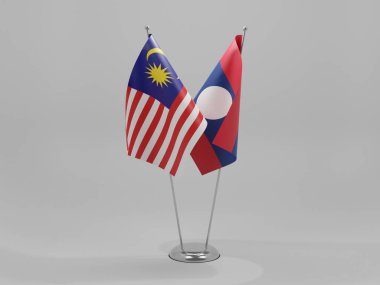 Laos - Malezya İşbirliği Bayrakları, Beyaz Arkaplan - 3D Render