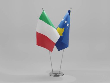Kosova - İtalya İşbirliği Bayrakları, Beyaz Arkaplan - 3D Hazırlama