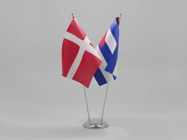 Küba - Danimarka İşbirliği Bayrakları, Beyaz Arkaplan - 3D Render