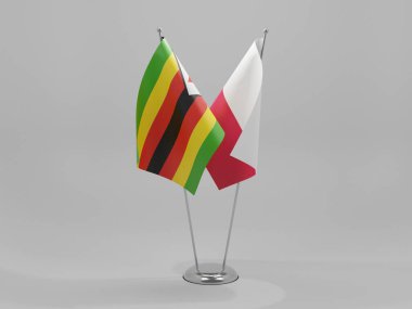 Polonya - Zimbabve İşbirliği Bayrakları, Beyaz Arkaplan - 3D Render